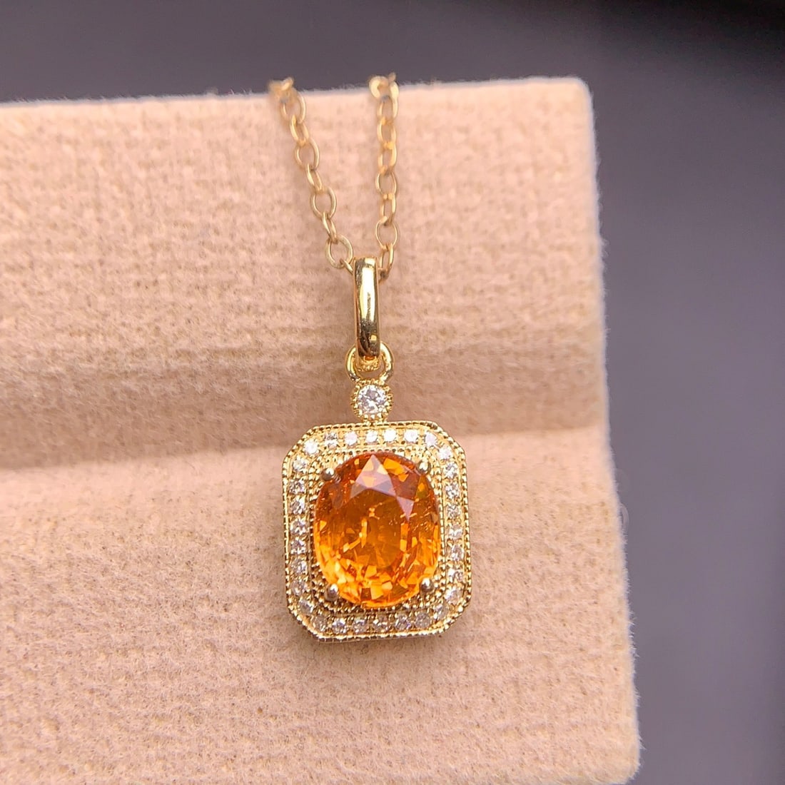 14k Gold 1.4 Ct Natural Spessartine & Diamond Pendant( Without Chain ) - 7