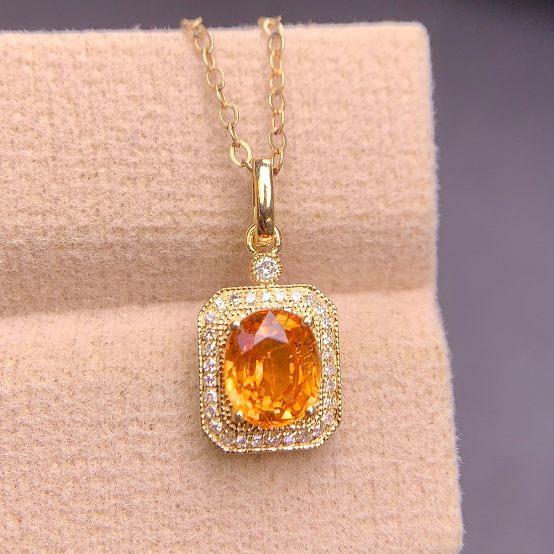 14k Gold 1.4 Ct Natural Spessartine & Diamond Pendant( Without Chain ) - 8