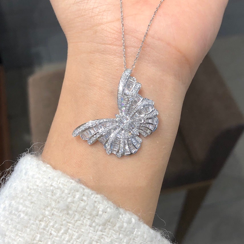 14k Gold 1.5 Ct Natural H Diamond & Butterfly Pendant( Without Chain ) - 2