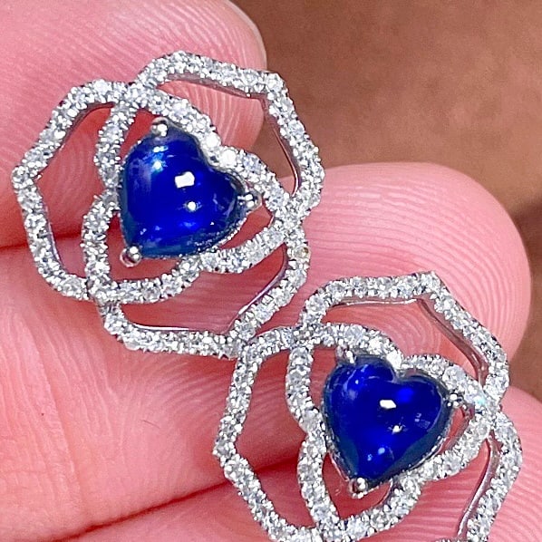 14k Gold 1.5 Ct Natural Sapphire & Diamond Earrings - 3