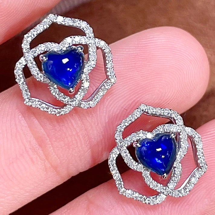 14k Gold 1.5 Ct Natural Sapphire & Diamond Earrings - 4