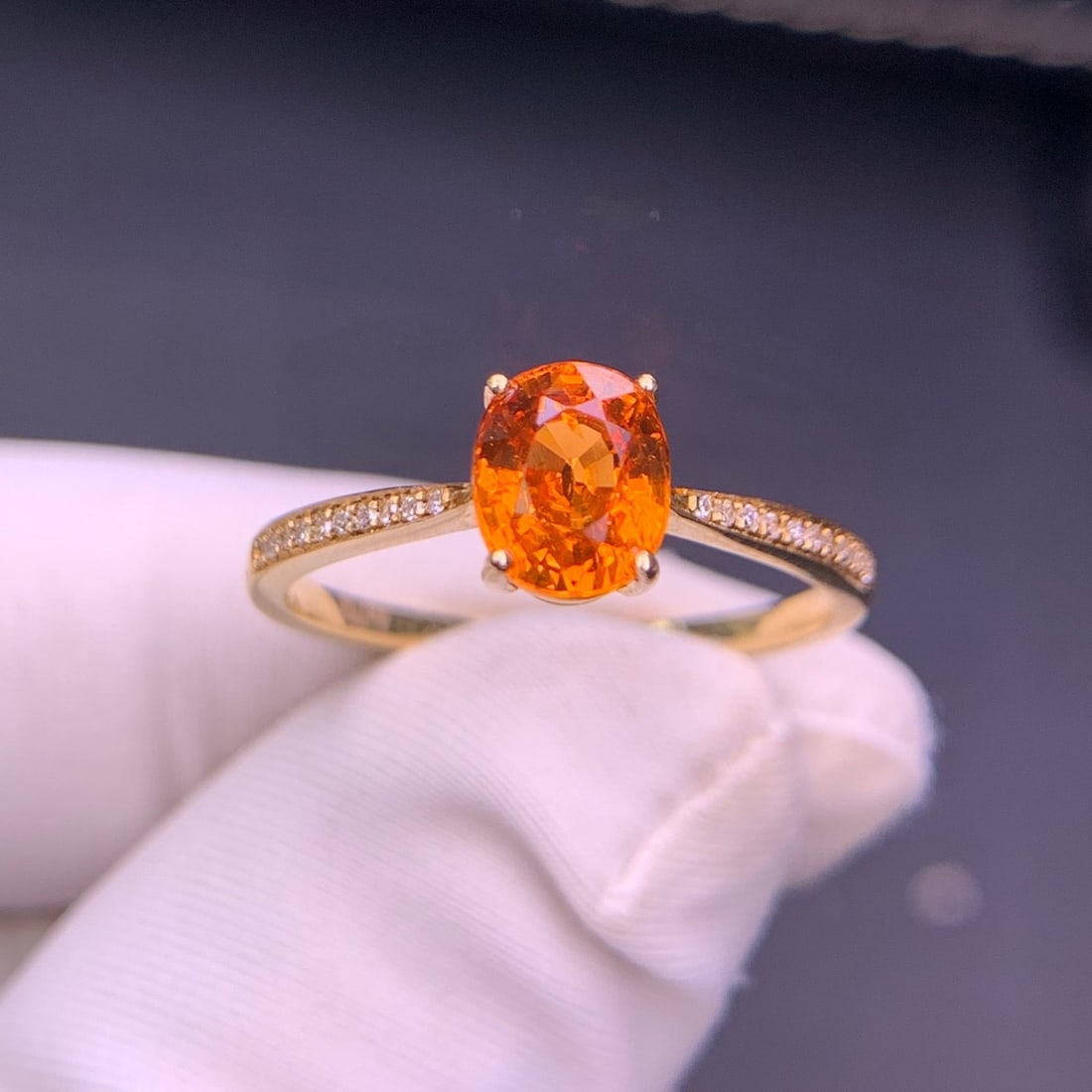 14k Gold 1.6 Ct Natural Spessartine & Diamond Ring - 8