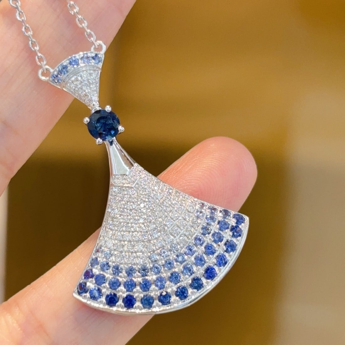 14k Gold 1.2 Ctw Natural Sapphire & Diamond Necklace - 4