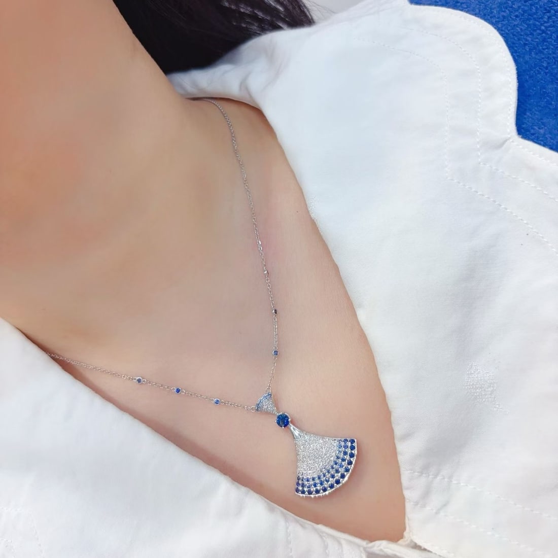 14k Gold 1.2 Ctw Natural Sapphire & Diamond Necklace - 5