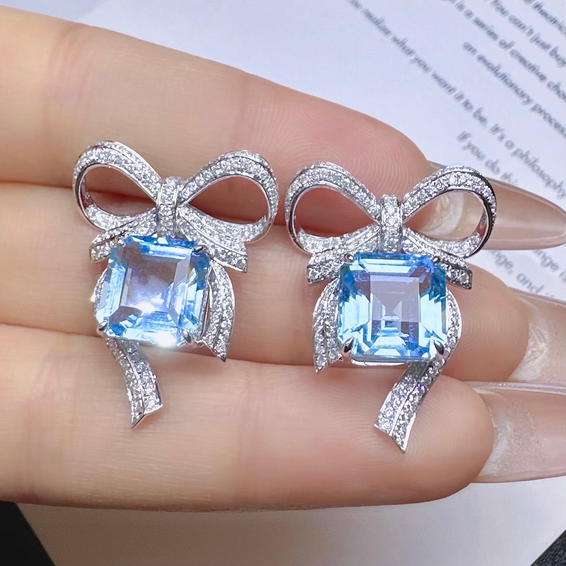 14k Gold 9.04 Ctw Natural Aquamarine & Diamond Earrings - 2