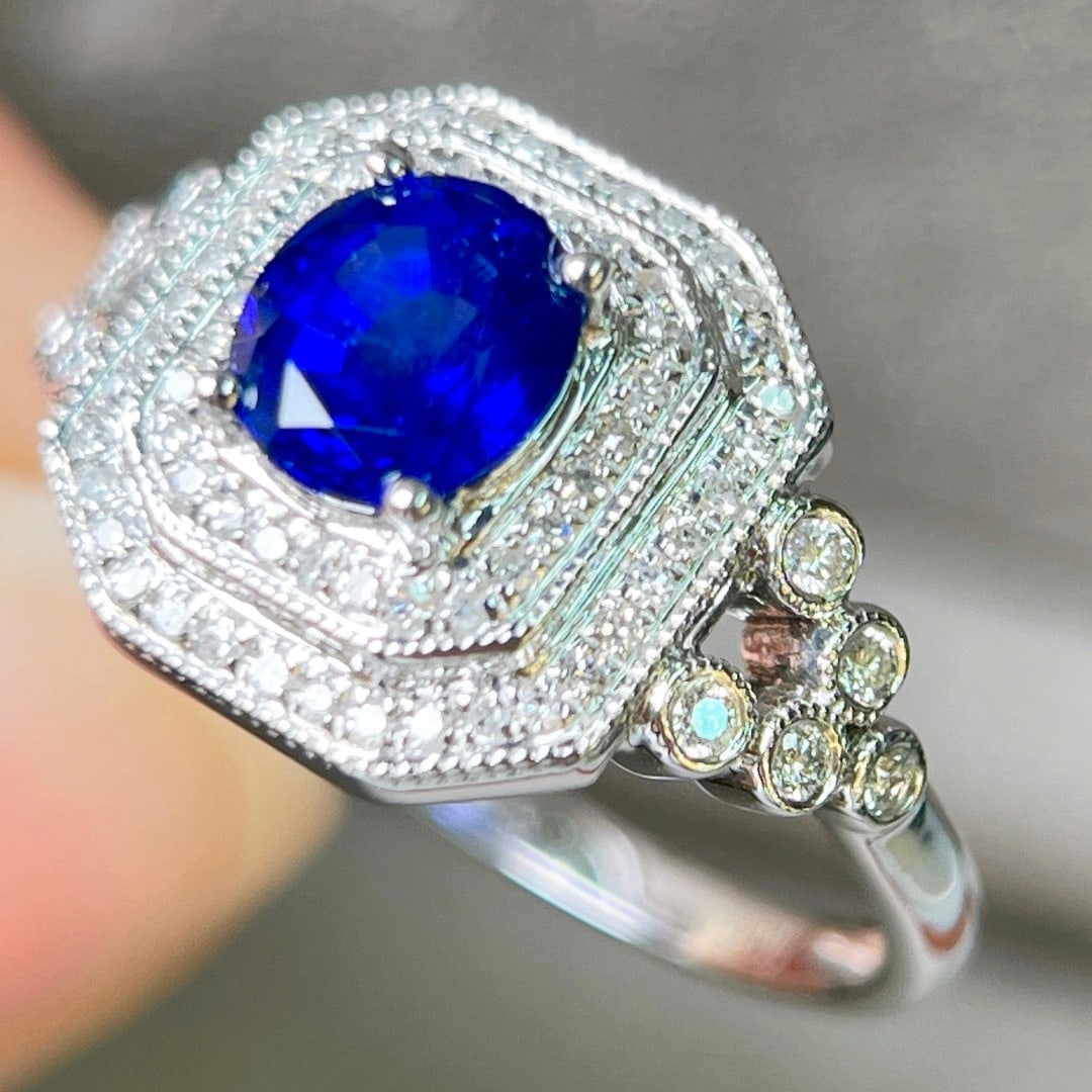 14k Gold 1.29 Ctw Vivid Blue Natural Sapphire & Diamond Ring - 2