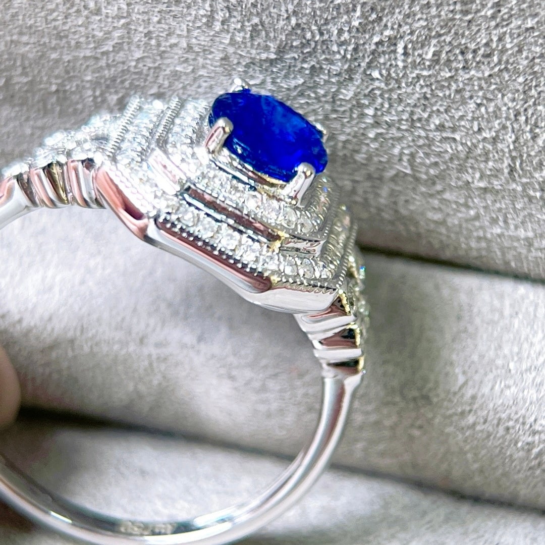 14k Gold 1.29 Ctw Vivid Blue Natural Sapphire & Diamond Ring - 4