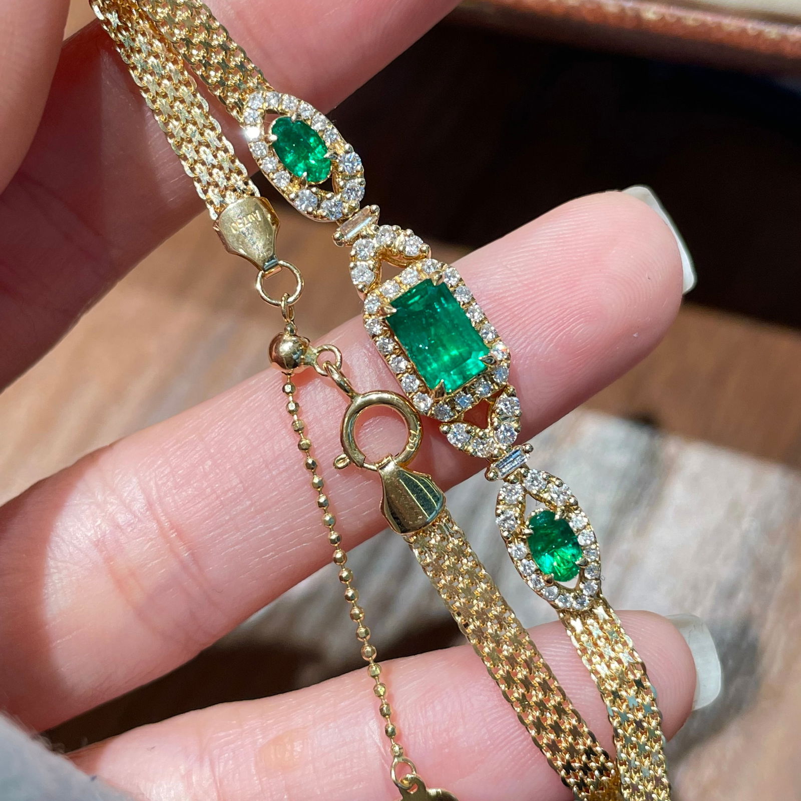 14k Gold 1.35 Ctw Natural Emerald & Emerald Bracelet - 4