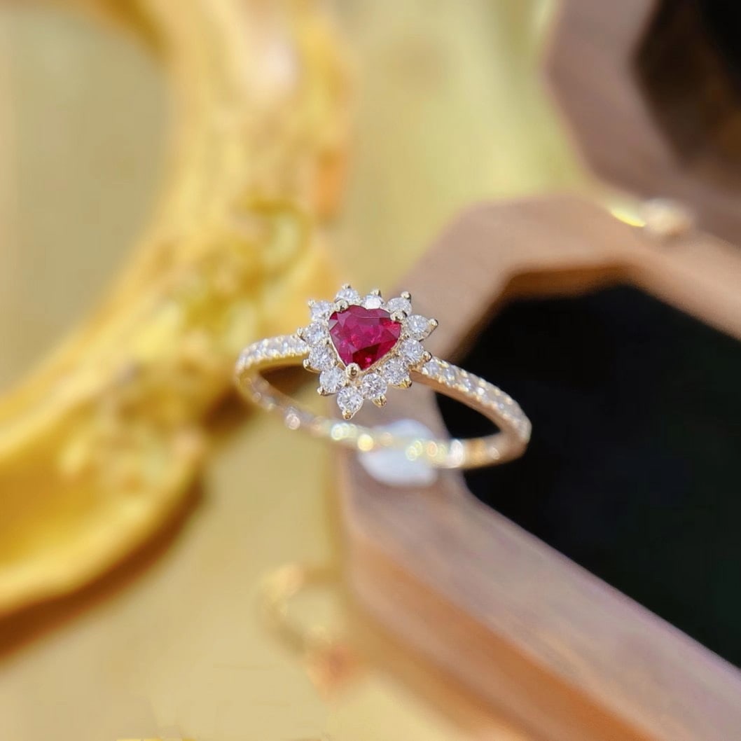 Express Shipping 18k Gold 0.46 Ctw Natural Ruby & Diamond Ring - 4