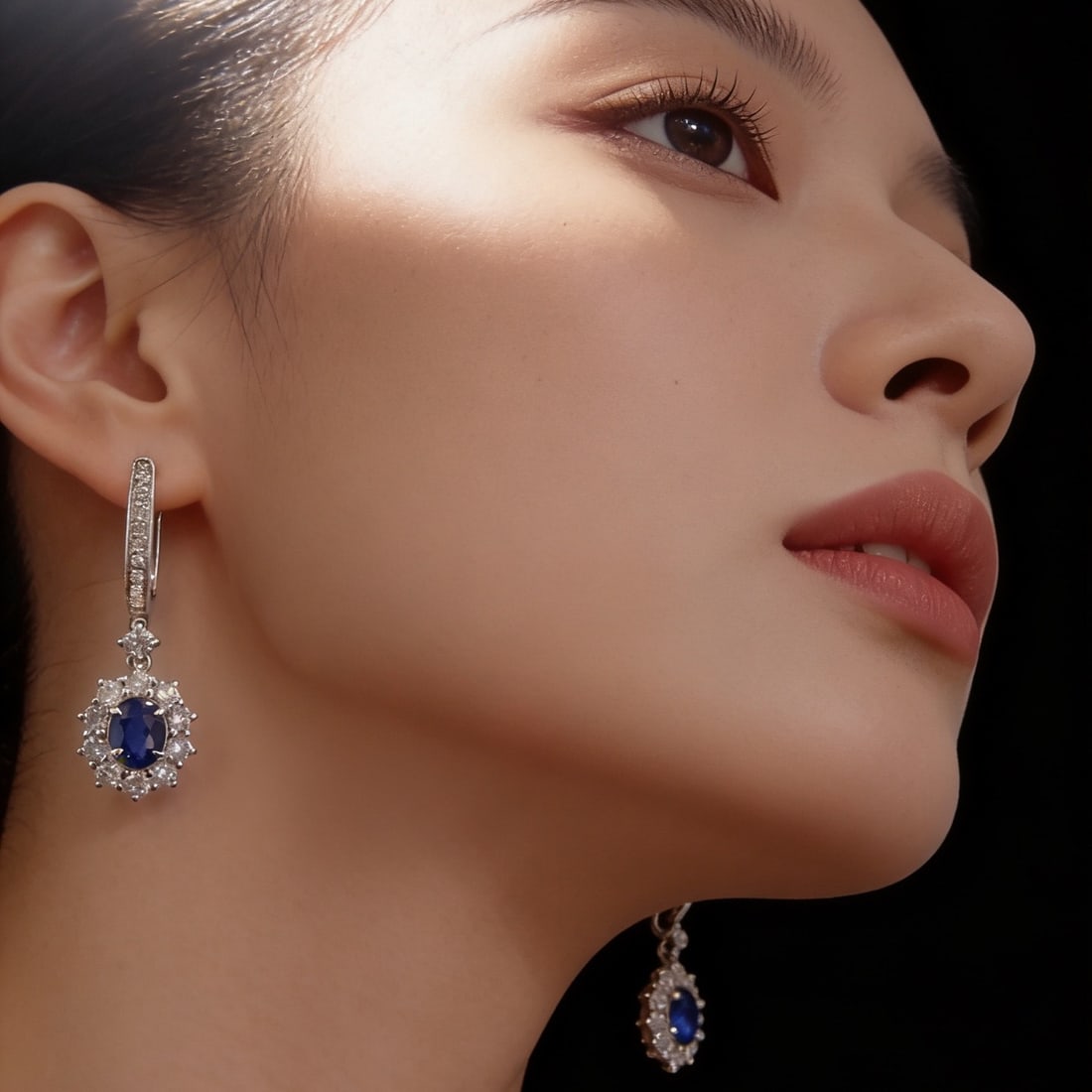 Express Shipping 18k Gold 1.70 Ctw Vivid Blue Natural Sapphire & Diamond Earrings - 2