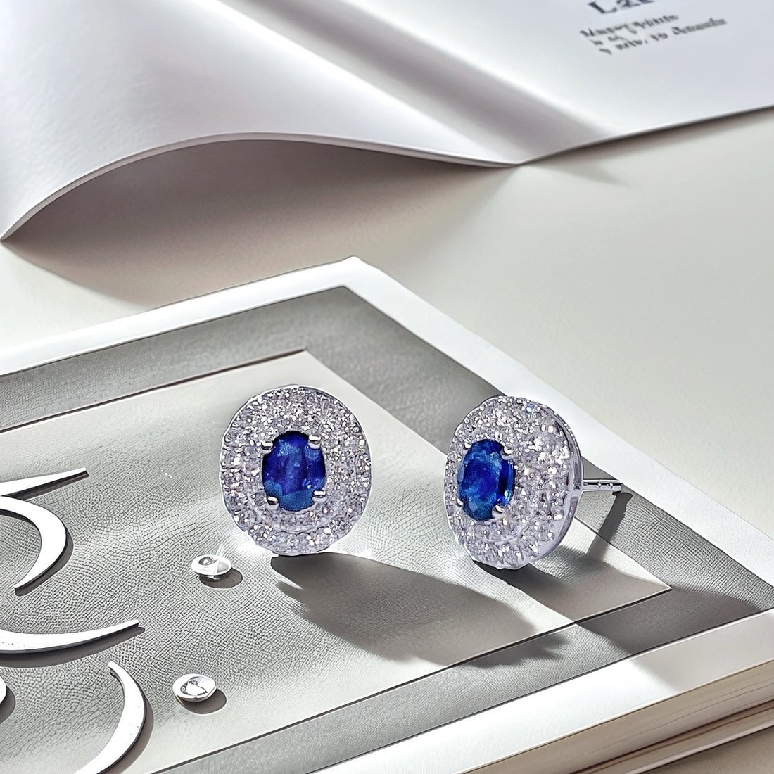 Express Shipping 18k Gold 1.28 Ctw Natural Sapphire & Diamond Earrings - 4