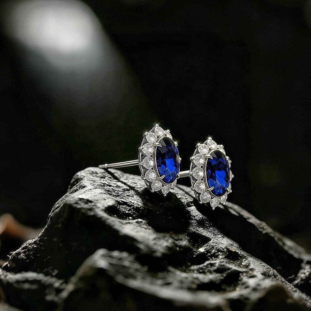 Express Shipping 18k Gold 1.43 Ctw Vivid Blue Natural Sapphire & Diamond Earrings - 2