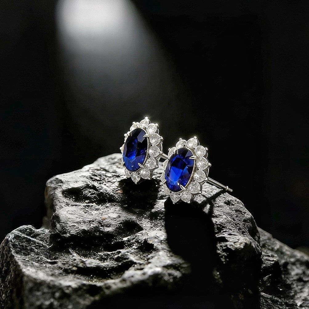 Express Shipping 18k Gold 1.43 Ctw Vivid Blue Natural Sapphire & Diamond Earrings - 3