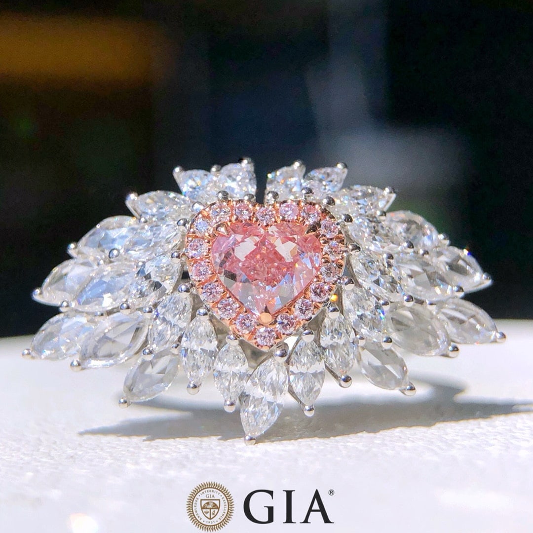 Express Shipping Gia Certified Express Shipping 18k Gold 1.75 Ctw Natural Pink Diamond & Diamond ...: Ref:21049 // gold content:18k gold // ring size:6. 21us // // main gemstone:pink diamond // certified:gia // shape:heart // carat weight:0. 50ct // clarity grade:i1 // color:pink // treatment:natural