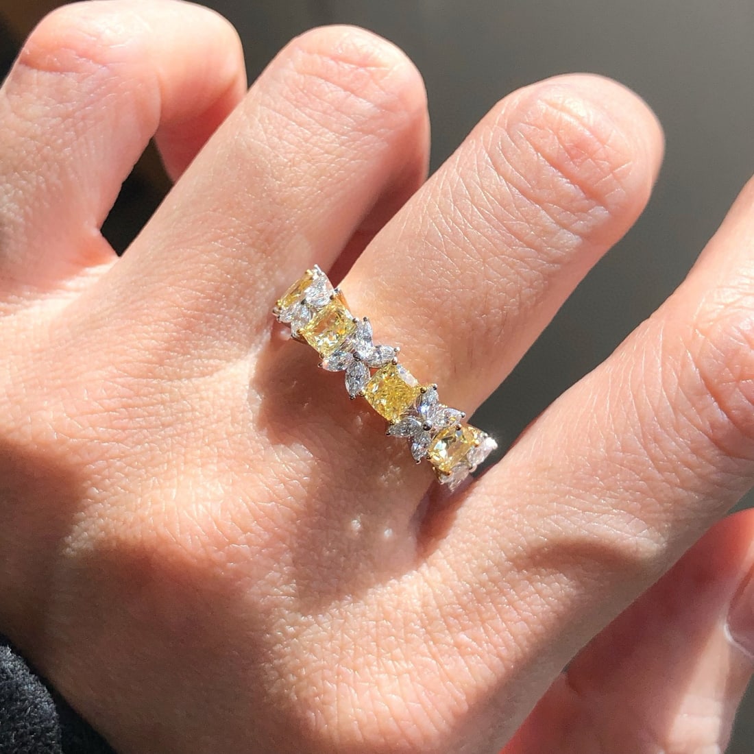 Express Shipping 18k Gold 2.57 Ctw Natural Yellow Diamond & Diamond Ring - 5