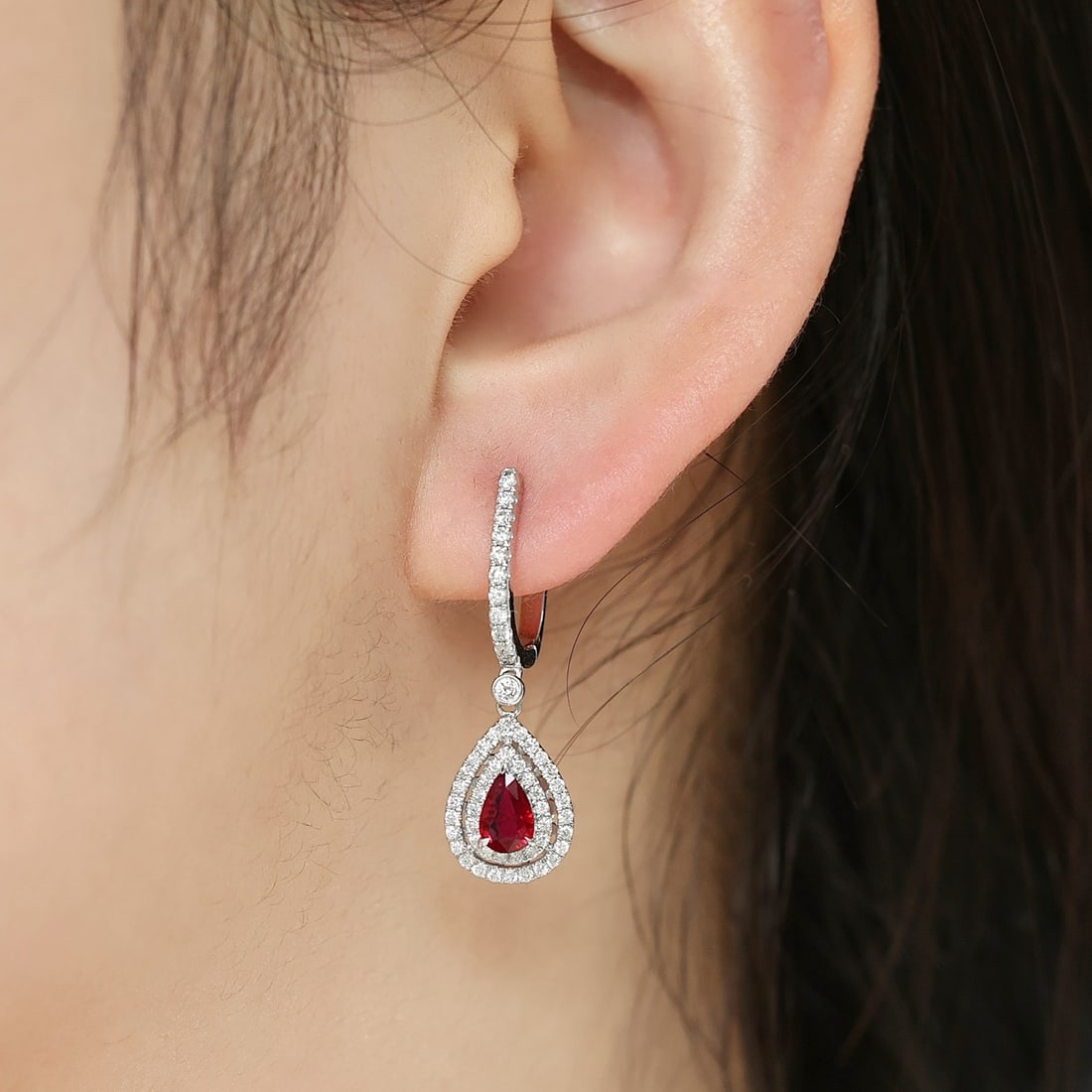 Express Shipping 18k Gold 1.40 Ctw Natural Ruby & Diamond Earrings - 2