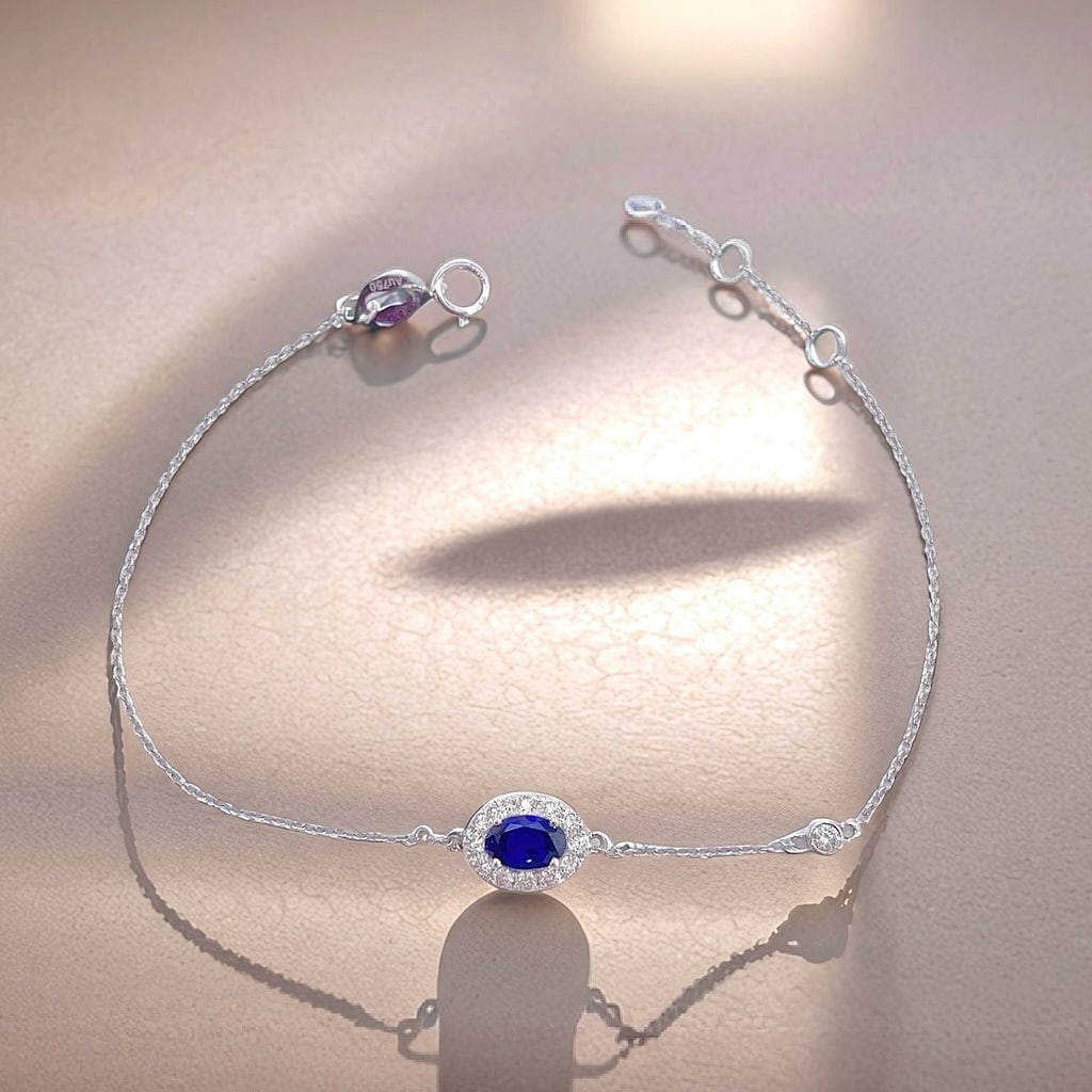 Express Shipping 18k Gold 0.78 Ctw Natural Sapphire & Diamond Bracelet: Ref:21061 // gold content:18k gold // main gemstone:sapphire // shape:oval // carat weight:0. 53ct // color:blue // treatment:natural // // adjacent gemstone 2 : diamond // shape:round // carat weight