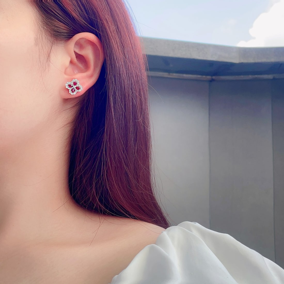 Express Shipping 18k Gold 2.08 Ctw Natural Ruby & Diamond Earrings - 2