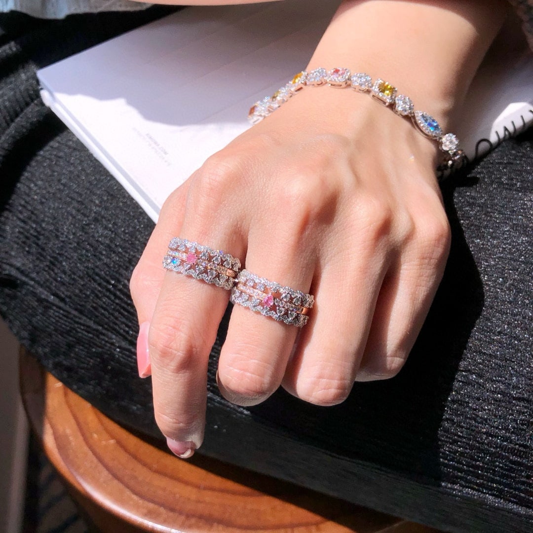 Express Shipping 18k Gold 0.84 Ctw Natural Pink Diamond & Diamond Ring - 3