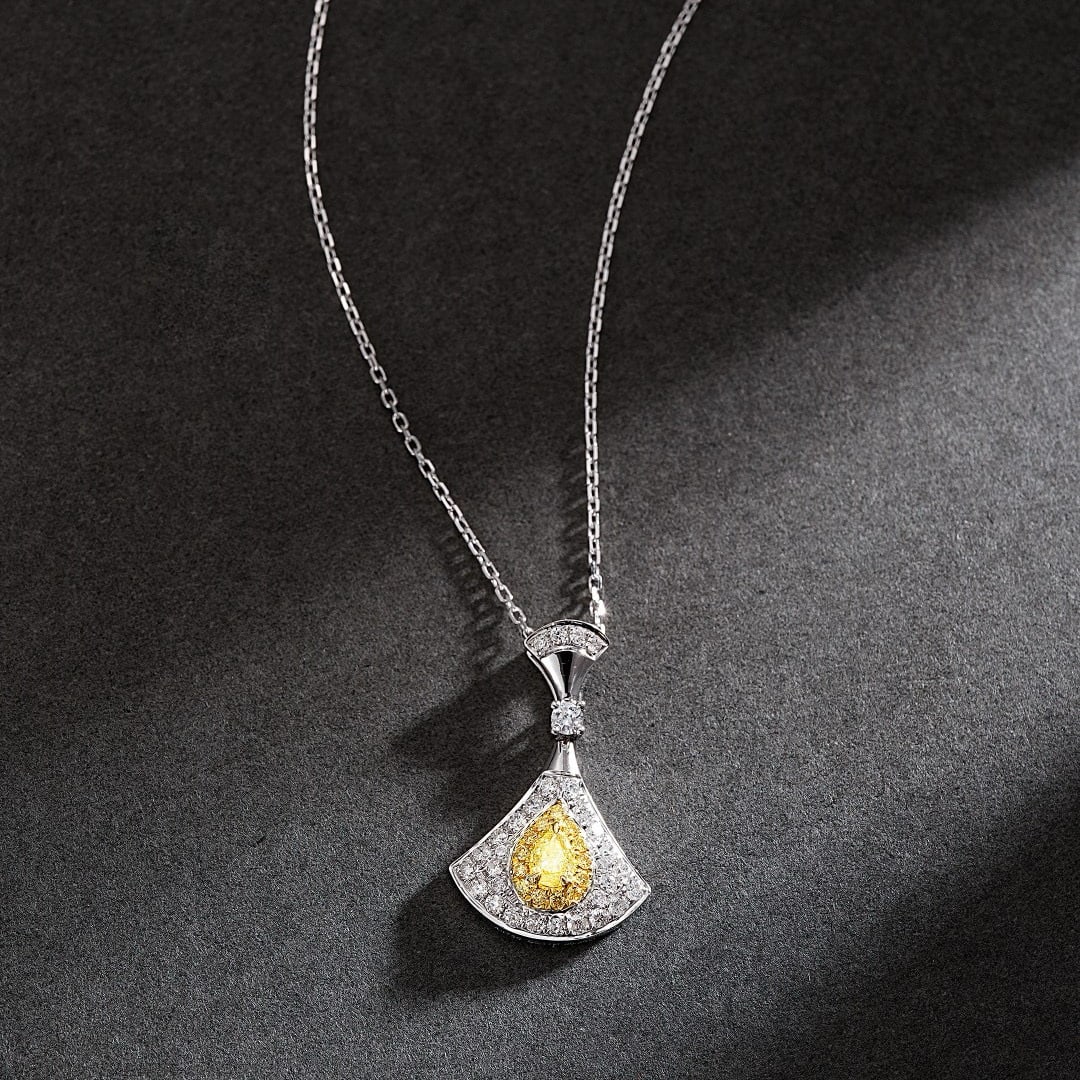 Express Shipping 18k Gold 0.43 Ctw Natural Yellow Diamond & Diamond Necklace - 4