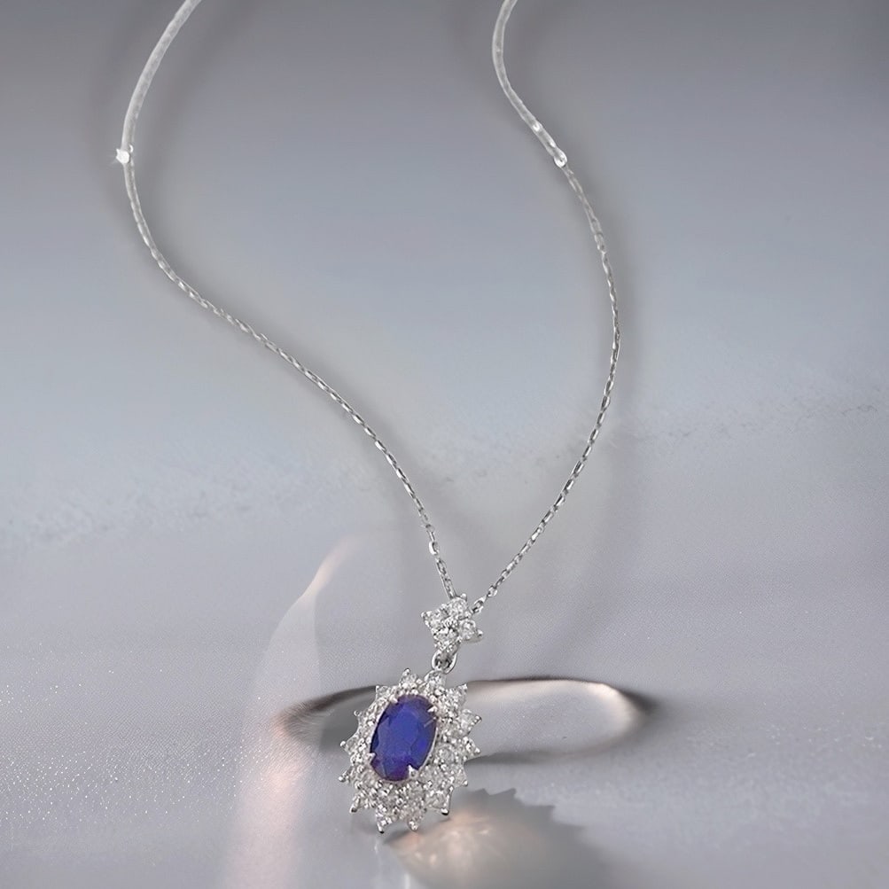 Express Shipping 18k Gold 1.19 Ctw Natural Sapphire & Diamond Necklace - 4