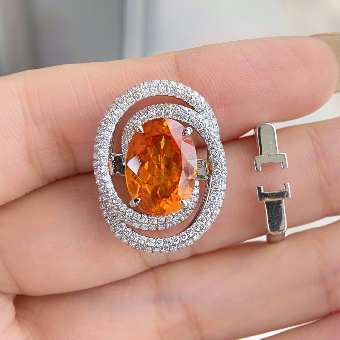 Express Shipping 18k Gold 8.25 Ctw Natural Spessartine & Diamond Ring/pendant( Without Chain ) - 2