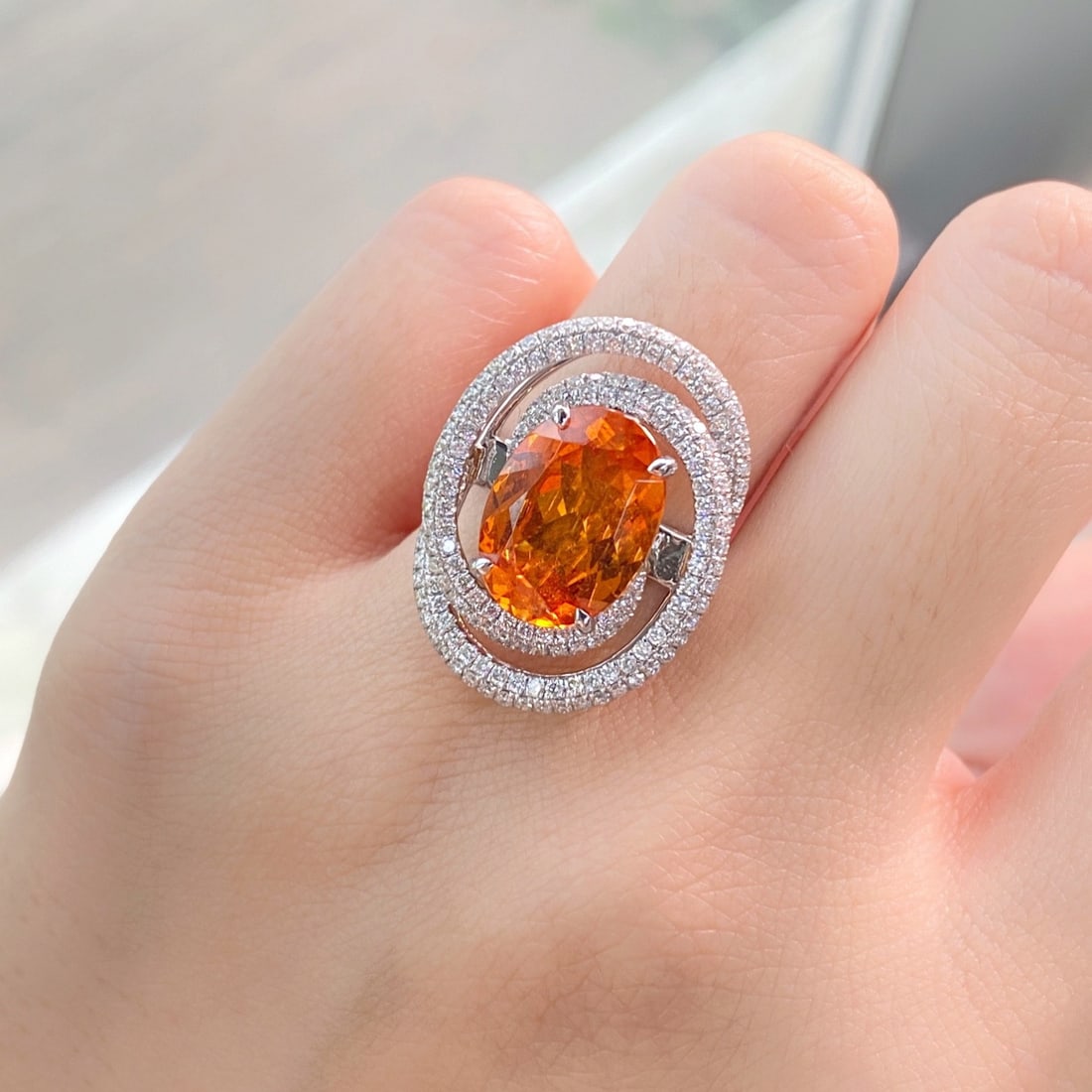 Express Shipping 18k Gold 8.25 Ctw Natural Spessartine & Diamond Ring/pendant( Without Chain ) - 3