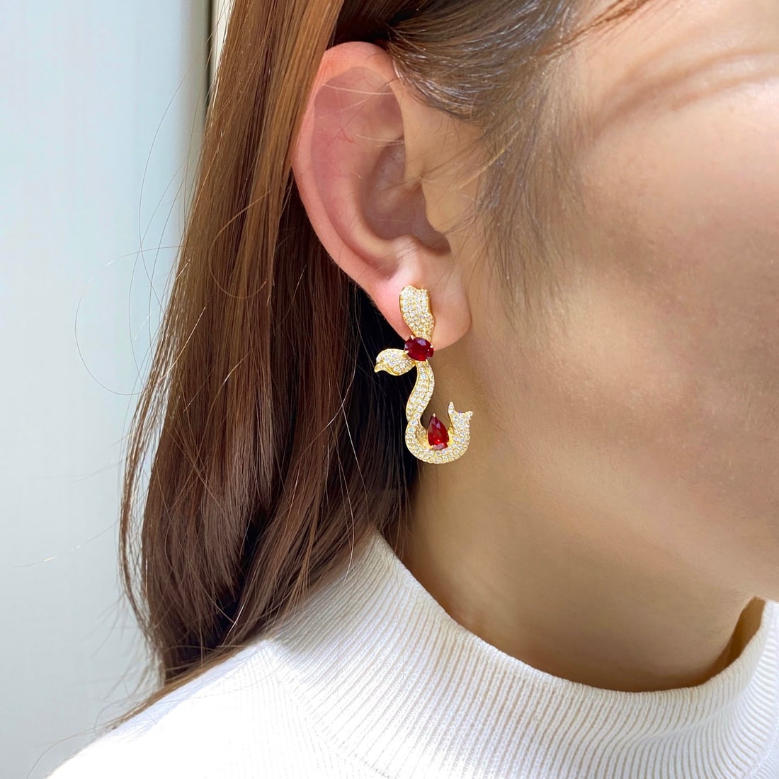 Express Shipping 18k Gold 6.07 Ctw Natural Ruby & Diamond Earrings - 4