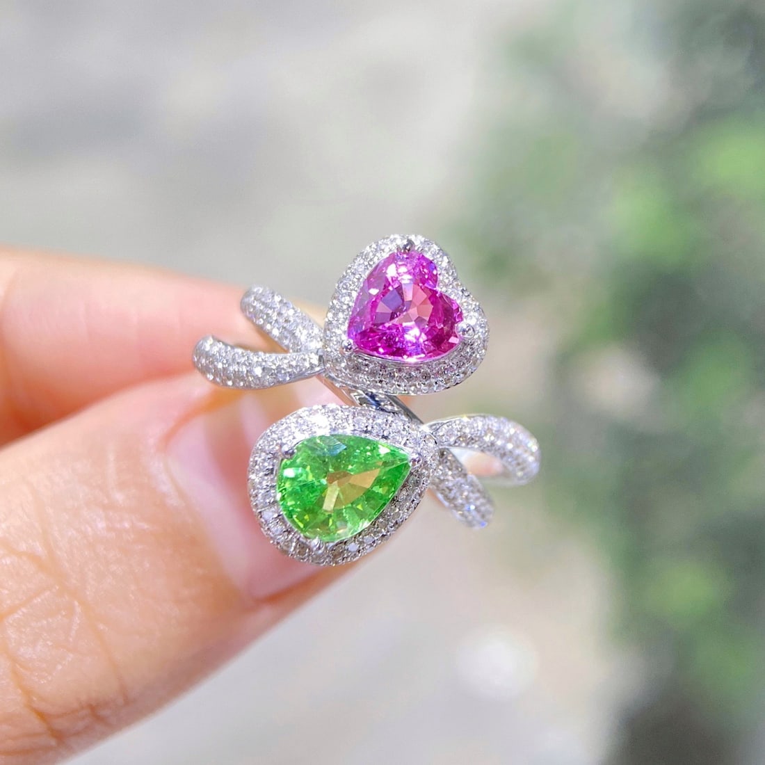 Express Shipping 18k Gold 2.10 Ctw Natural Sapphire & Tsavorite & Toi Et Moi Ring - 3