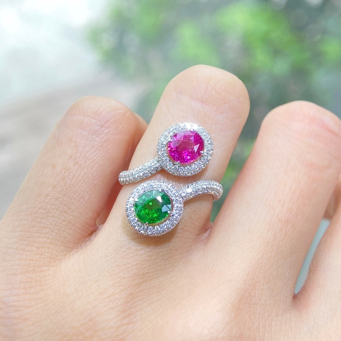 Express Shipping 18k Gold 2.74 Ctw Natural Sapphire & Tsavorite & Diamond & Toi Et Moi Ring - 4