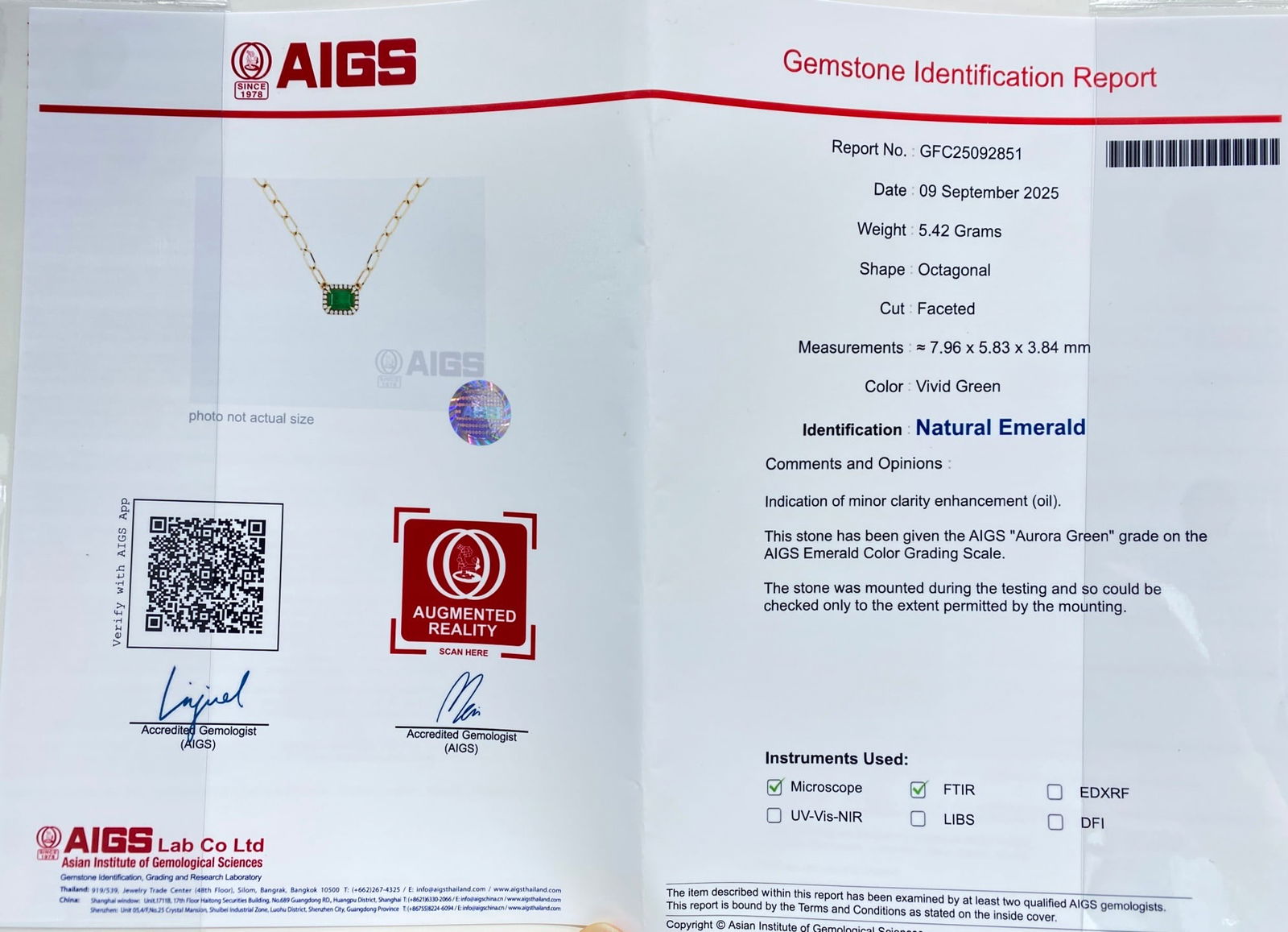 Express Shipping 18k Gold 1.64 Ctw Vivid Green Natural Emerald & Diamond Necklace - 4