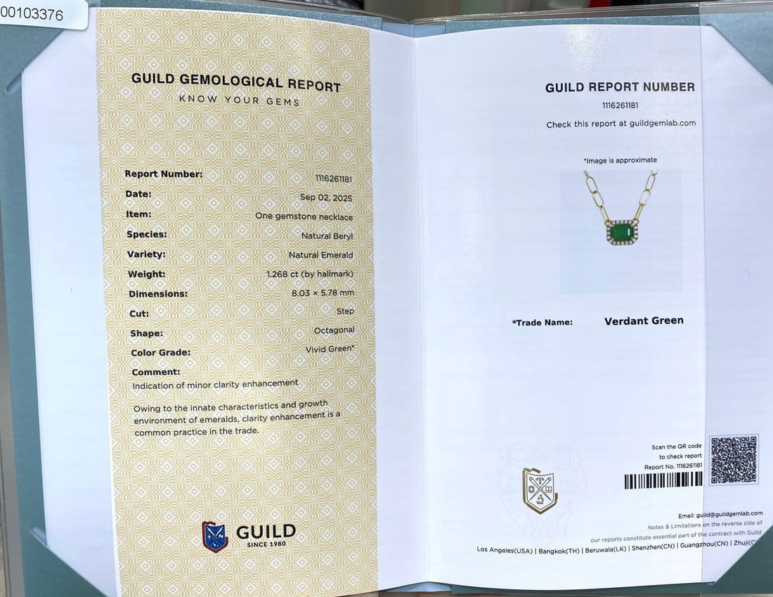 Express Shipping 18k Gold 1.45 Ctw Vivid Green Natural Emerald & Diamond Necklace - 4