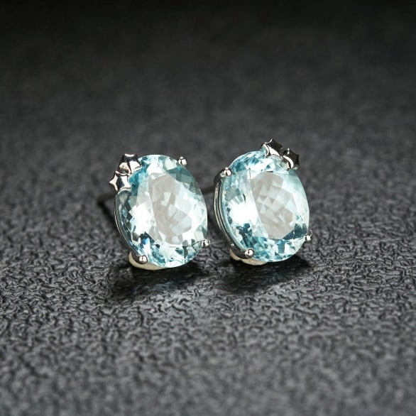 14k Gold 6.05 Ct Natural Aquamarine Earrings - 2