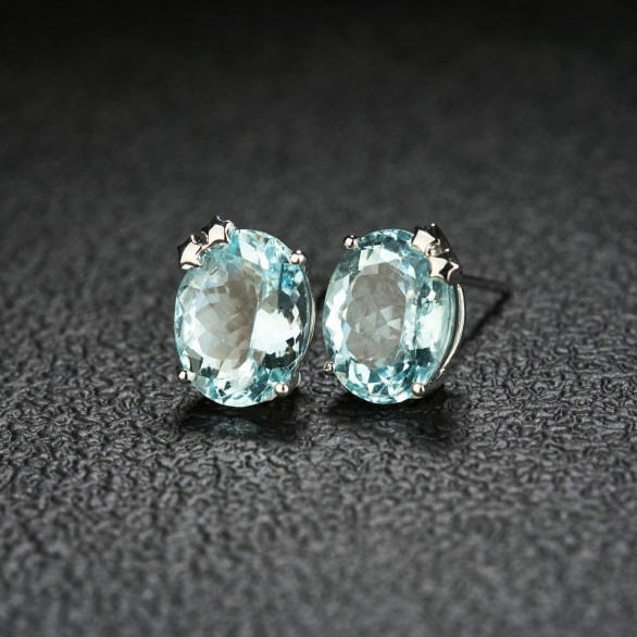 14k Gold 6.05 Ct Natural Aquamarine Earrings - 3