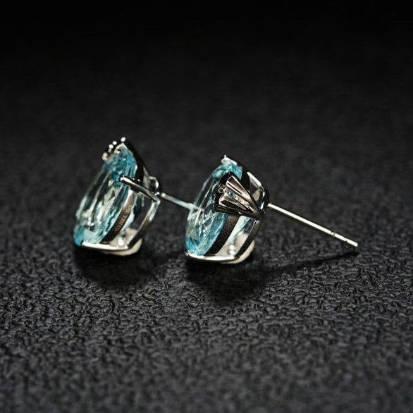 14k Gold 6.05 Ct Natural Aquamarine Earrings - 4