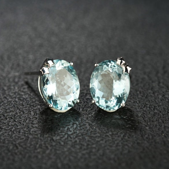 14k Gold 6.05 Ct Natural Aquamarine Earrings - 7