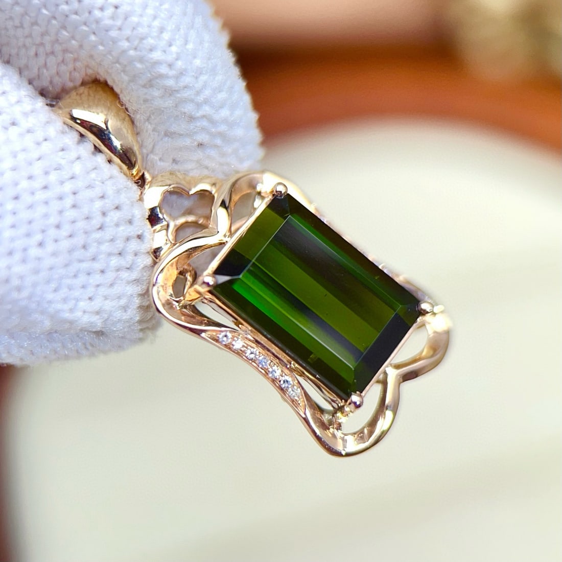 14k Gold 4.54 Ctw Natural Tourmaline & Diamond Pendant( Without Chain ) - 4