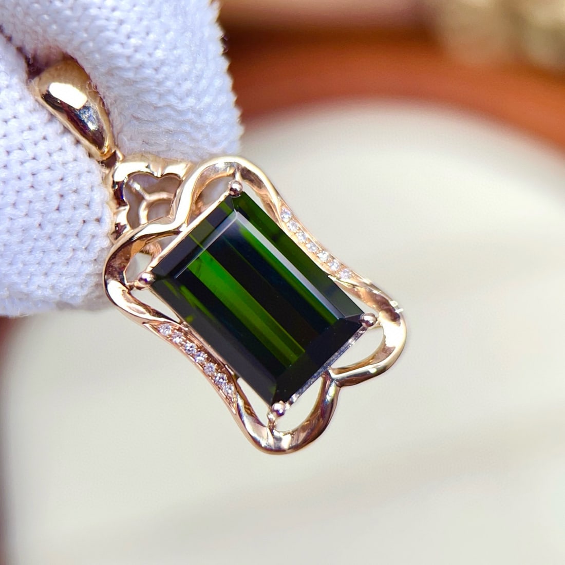 14k Gold 4.54 Ctw Natural Tourmaline & Diamond Pendant( Without Chain ) - 6