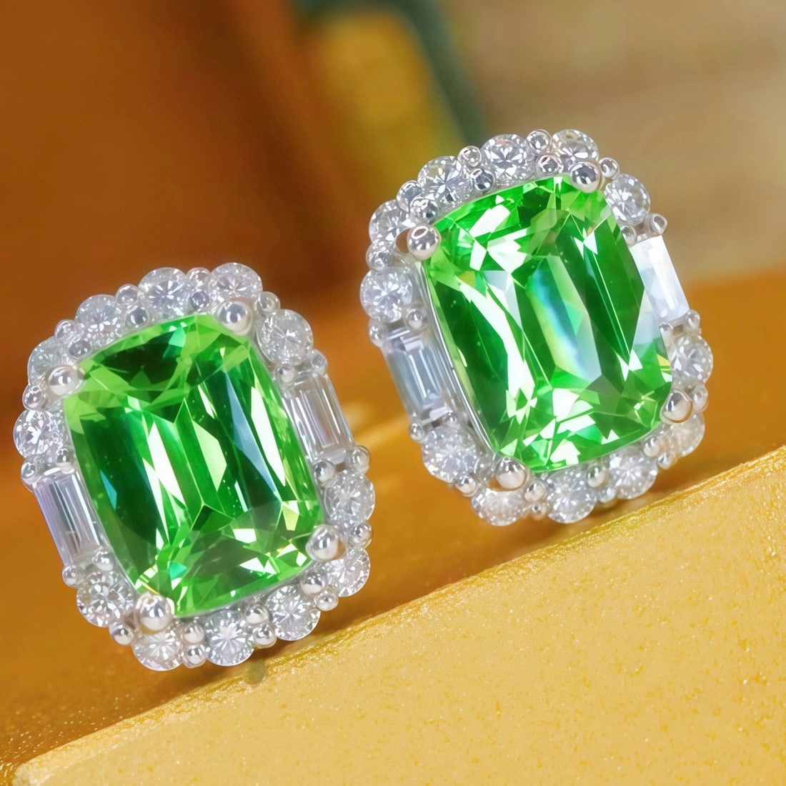14k Gold 1.85 Ctw Natural Tsavorite & Diamond Earrings - 3