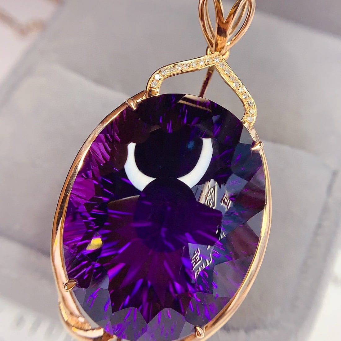 14k Gold 40.8 Ct Natural Amethyst & Diamond Pendant( Without Chain ) - 5