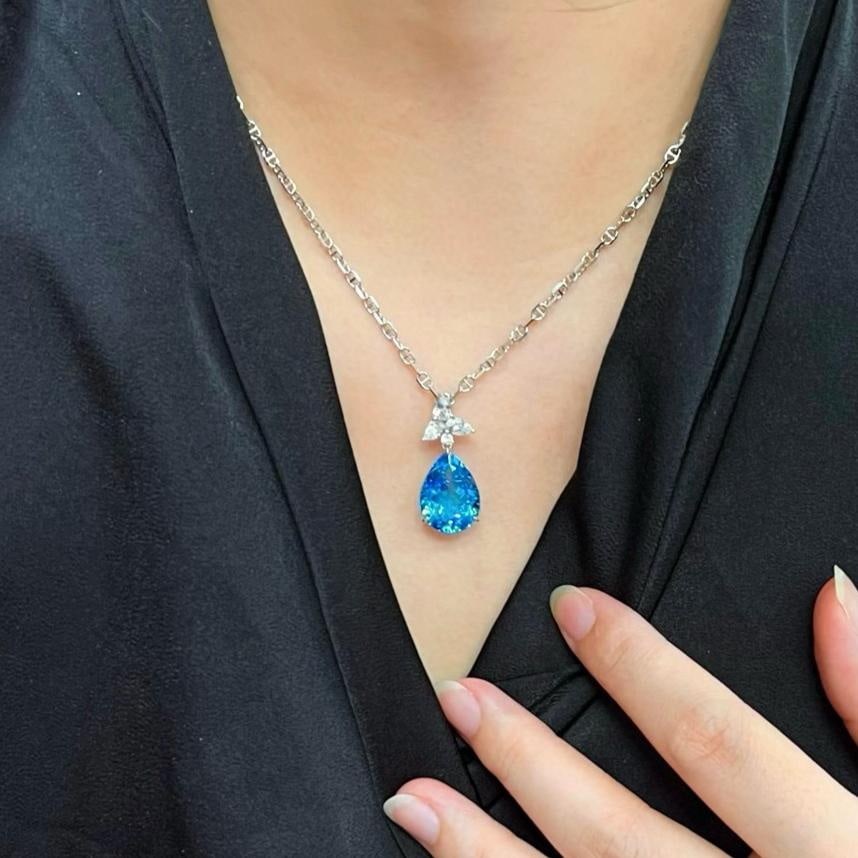 14k Gold 9.31 Ctw Natural Topaz & Sapphire Pendant( Without Chain ) - 3