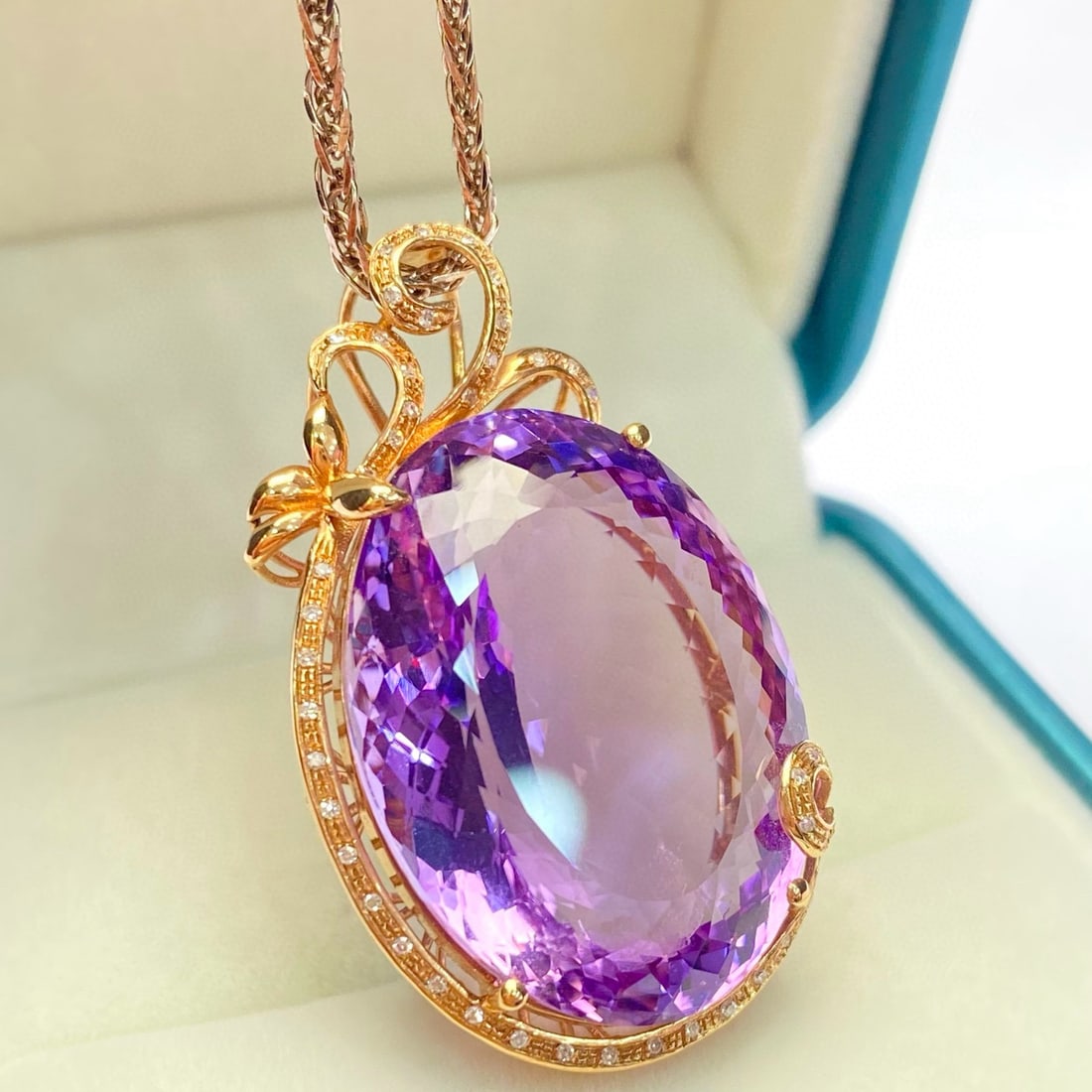 14k Gold 41.75 Ct Natural Amethyst & Diamond Pendant( Without Chain ) - 4