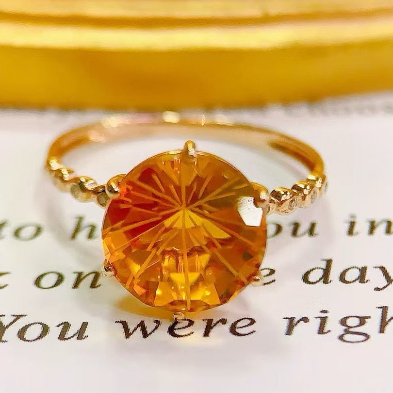 14k Gold 3.22 Ctw Natural Citrine & Diamond Ring: Ref:231105146 // gold content:14k gold // ring size:7. 25us // // main gemstone:citrine // shape:round // carat weight:3. 2ct // color:yellow // treatment:natural // cut grade:g // // adjacent