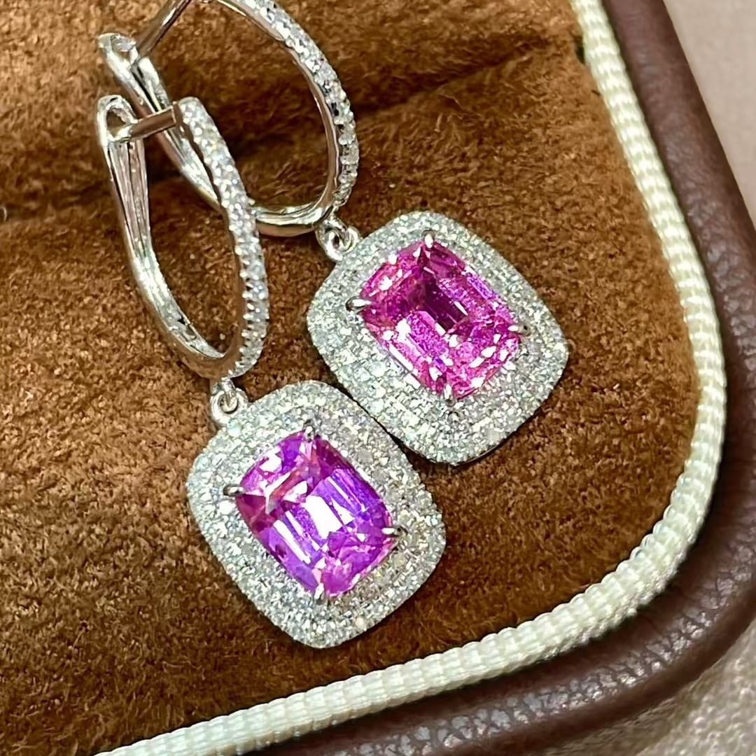 14k Gold 2.25 Ct Natural Sapphire & Diamond Earrings - 2