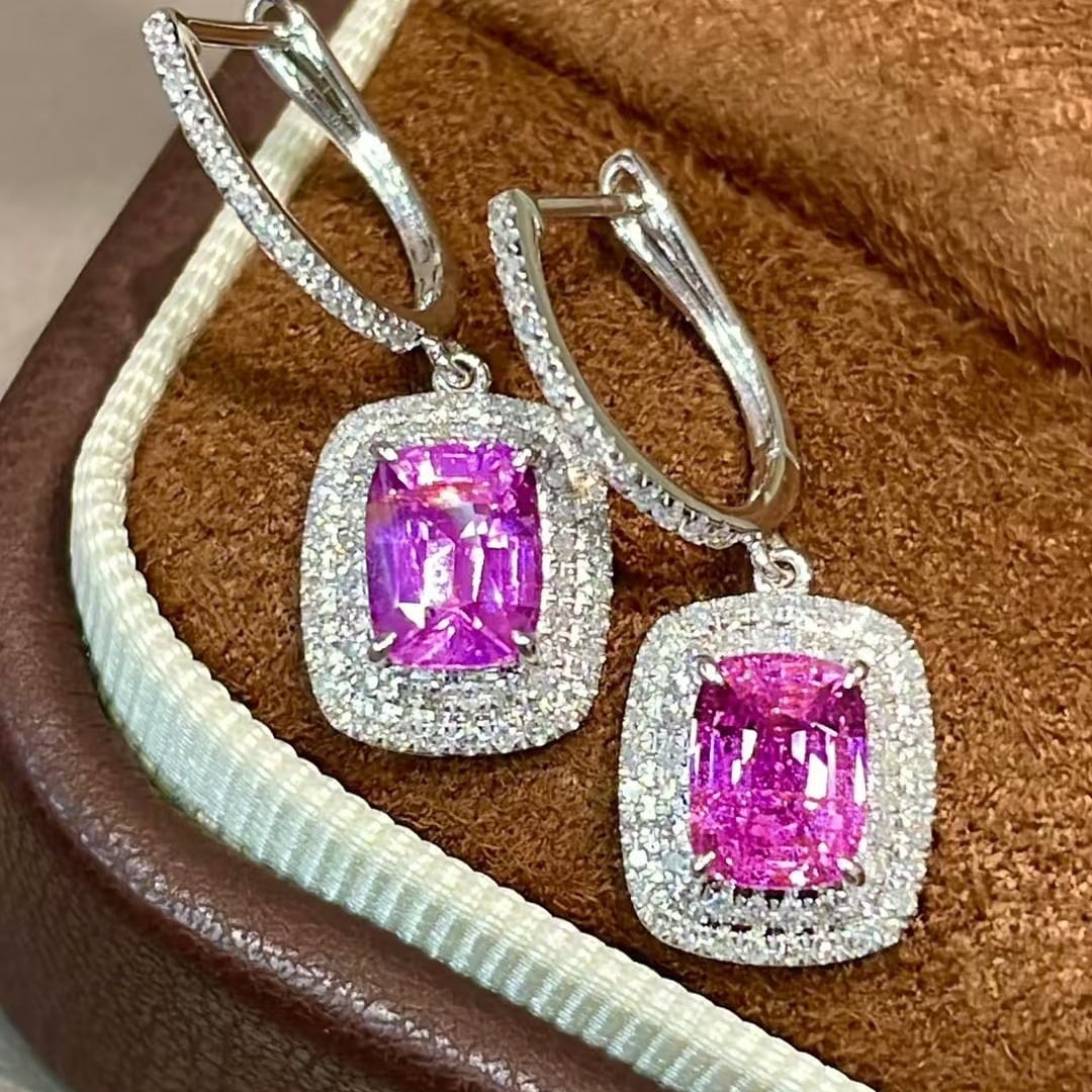 14k Gold 2.25 Ct Natural Sapphire & Diamond Earrings - 4