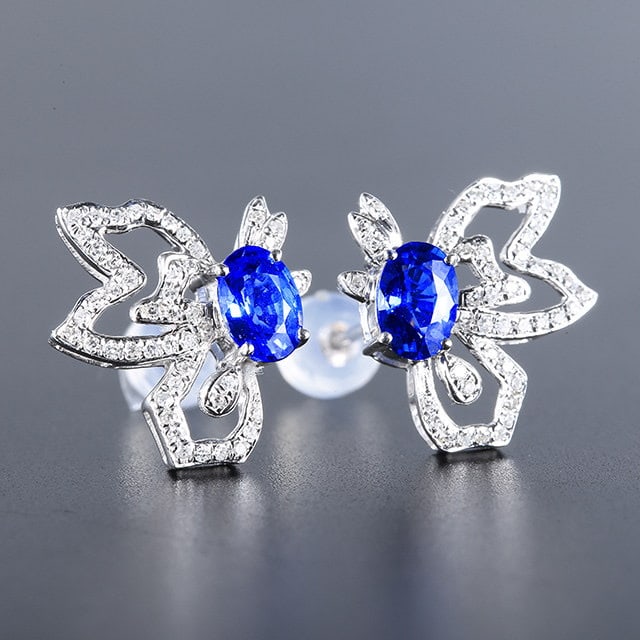 14k Gold 1.45 Ctw Natural Sapphire & Diamond Earrings - 3