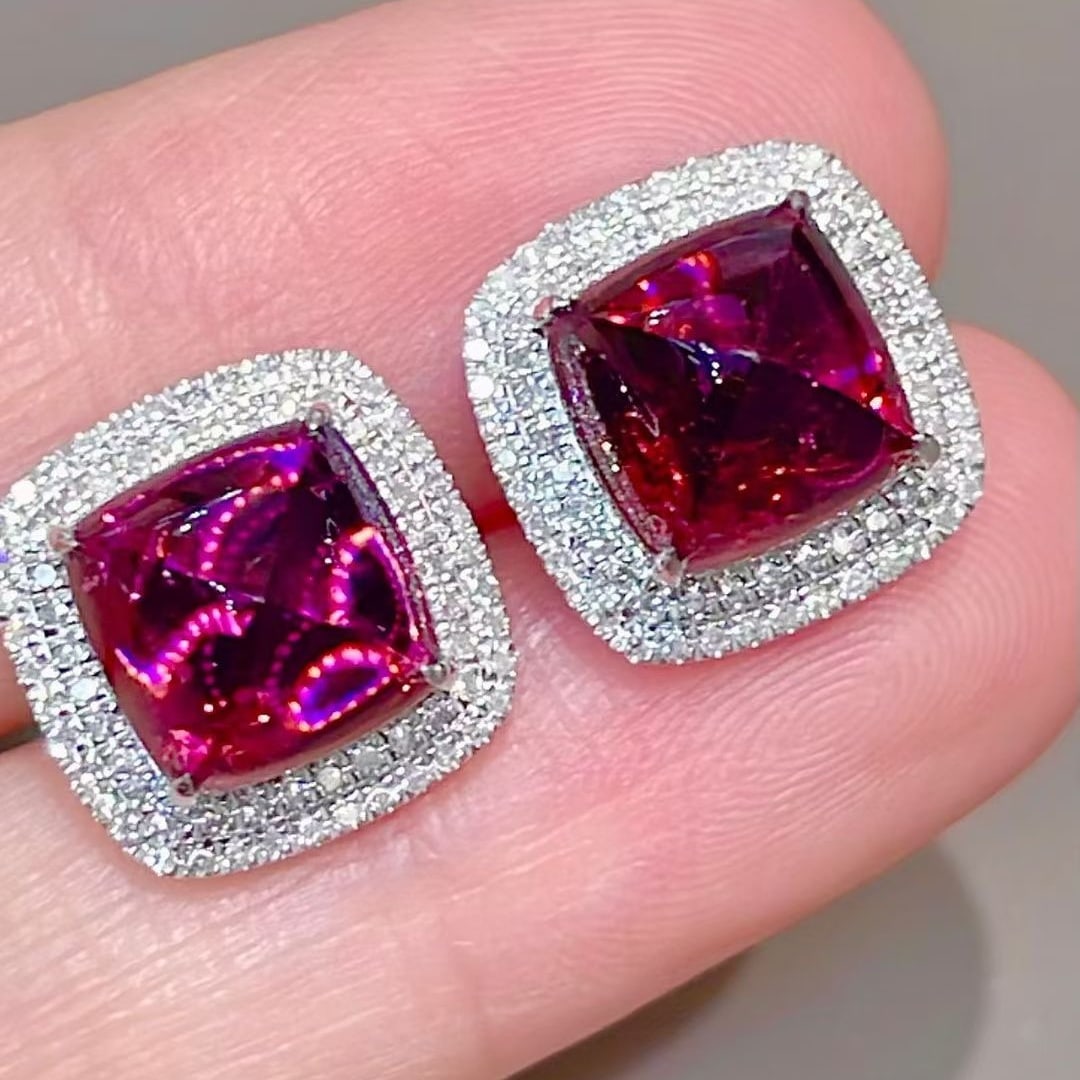 14k Gold 7.00 Ct Natural Tourmaline & Diamond Earrings - 3