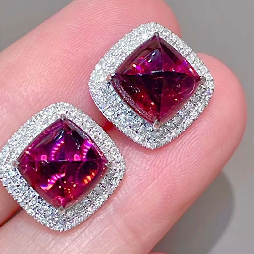 14k Gold 7.00 Ct Natural Tourmaline & Diamond Earrings - 4