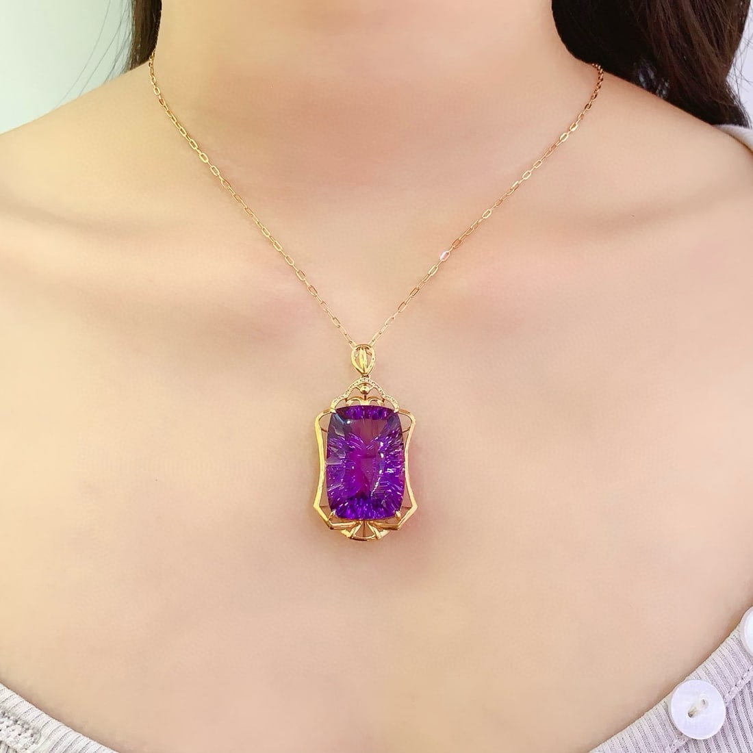 14k Gold 41.4 Ct Natural Amethyst & Diamond Pendant( Without Chain ) - 5