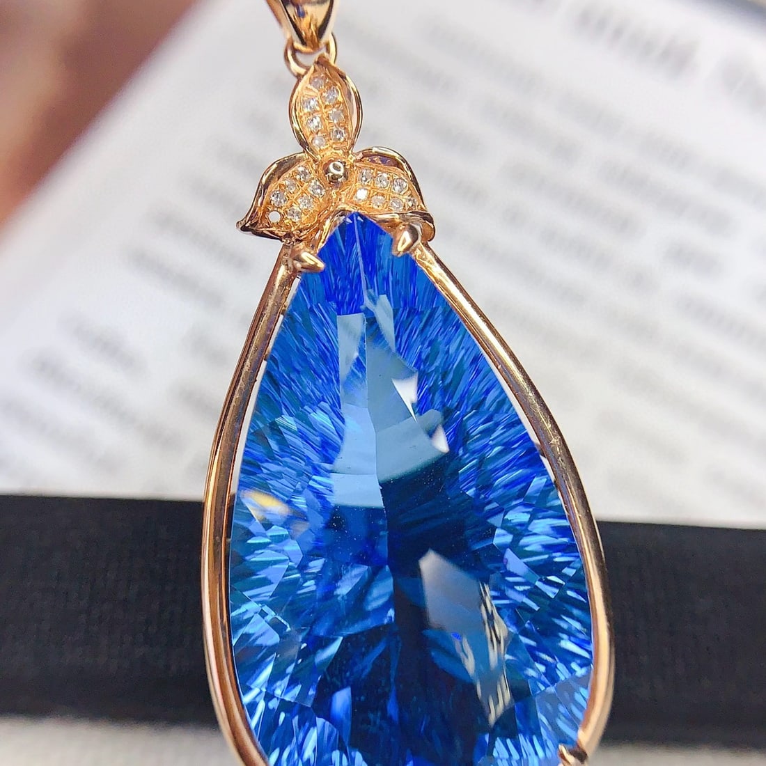 14k Gold 29 Ct Natural Topaz & Diamond Pendant( Without Chain ) - 2